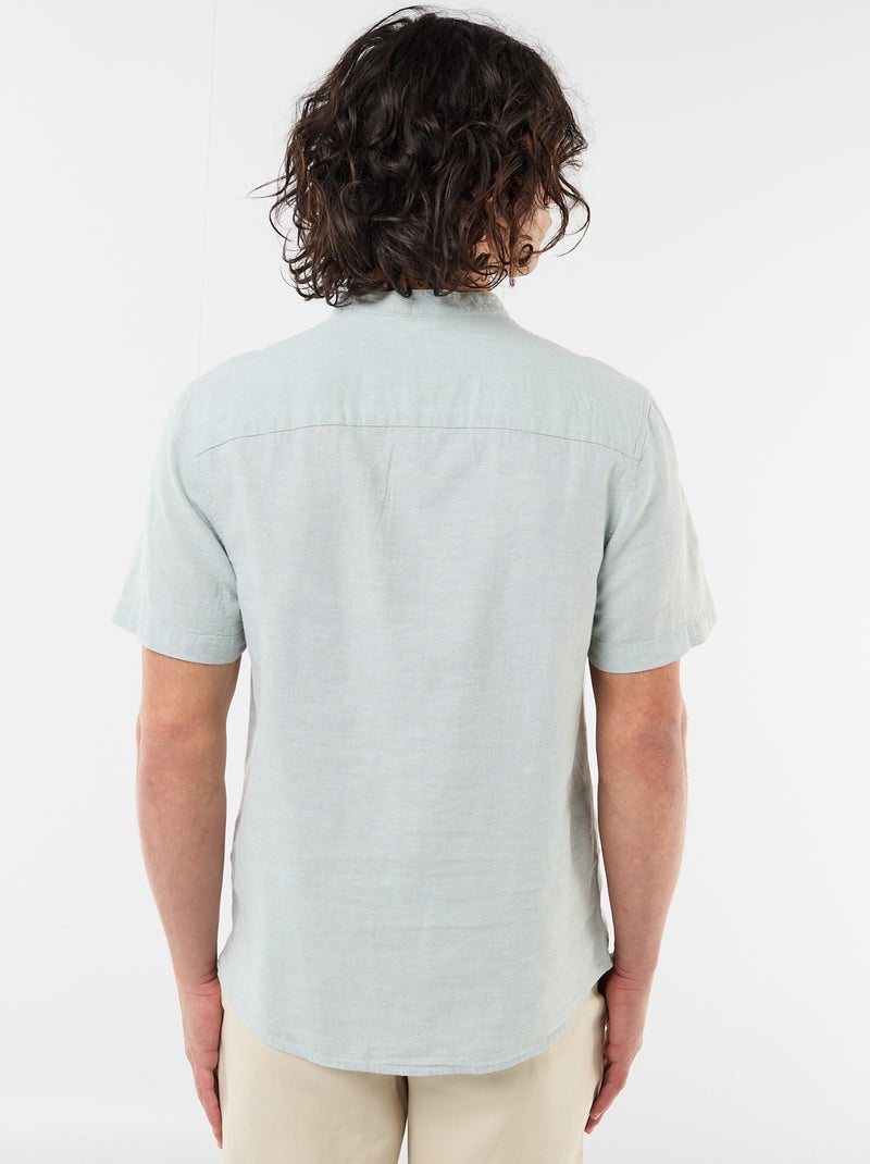 Effen overhemd met korte mouwen en mao kraag van gemengd linnen Groen - Kiabi