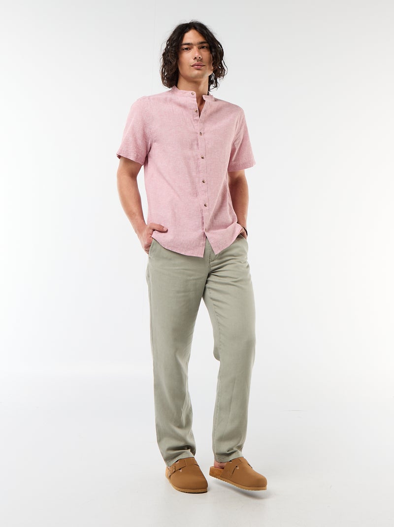 Effen overhemd met korte mouwen en mao kraag van gemengd linnen Rose - Kiabi