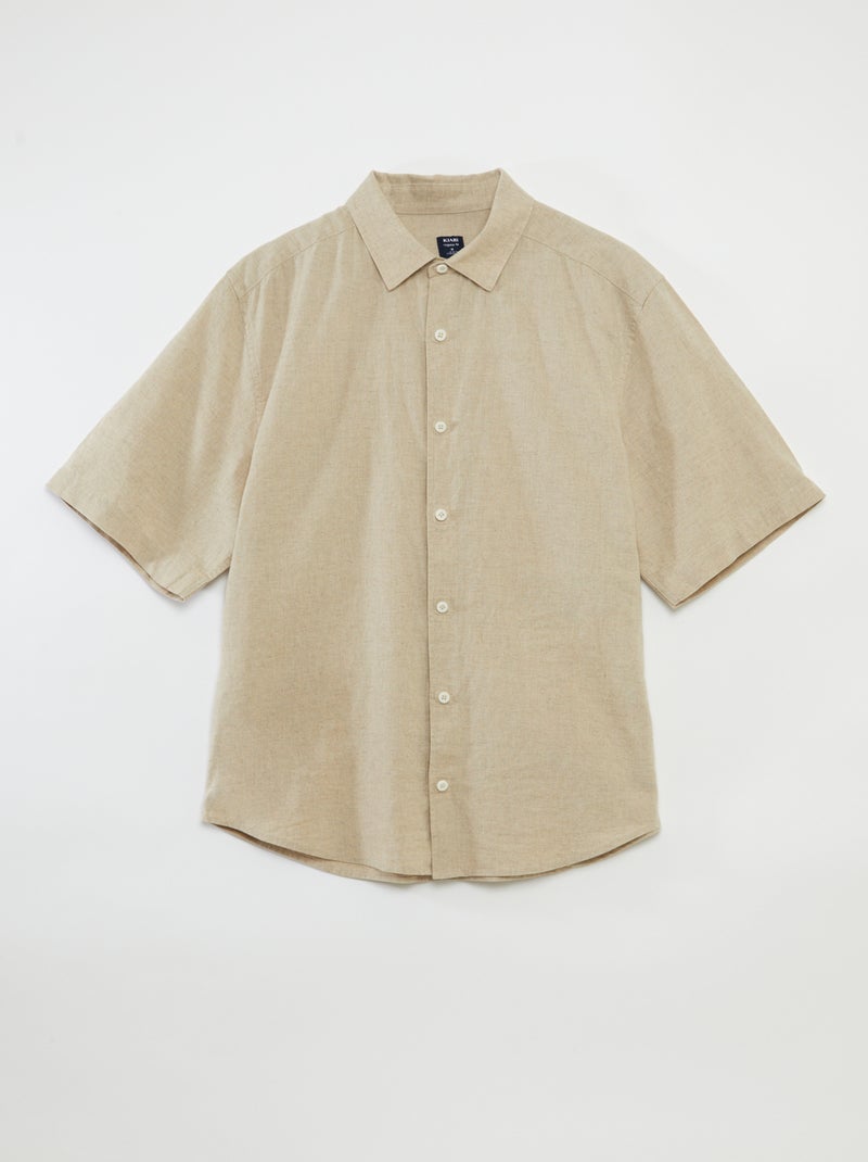 Effen overhemd met korte mouwen van linnenmix - collectie makkelijk aan te trekken WIT - Kiabi