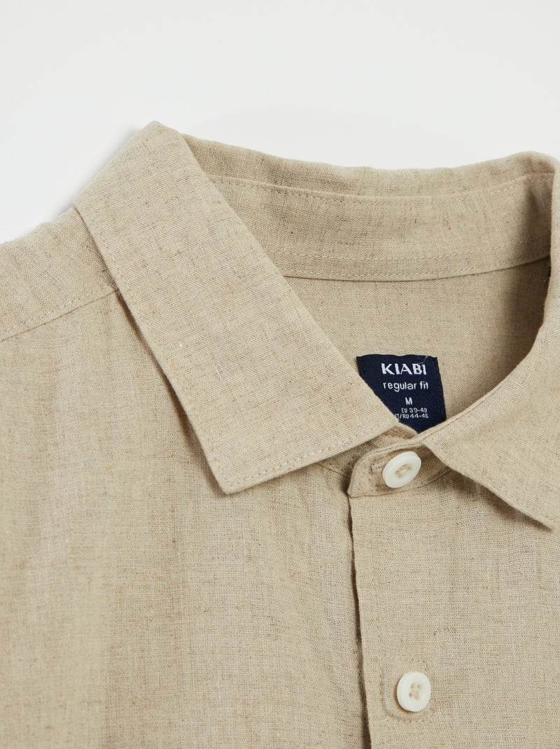 Effen overhemd met korte mouwen van linnenmix - collectie makkelijk aan te trekken WIT - Kiabi