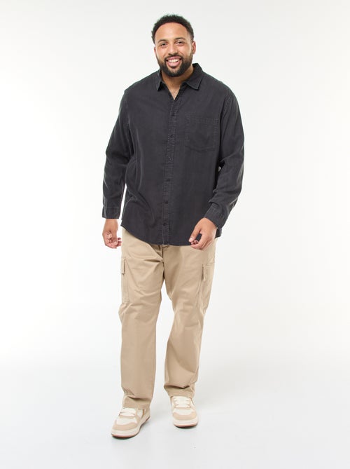 Effen overhemd met lange mouwen van zachte stof - Kiabi