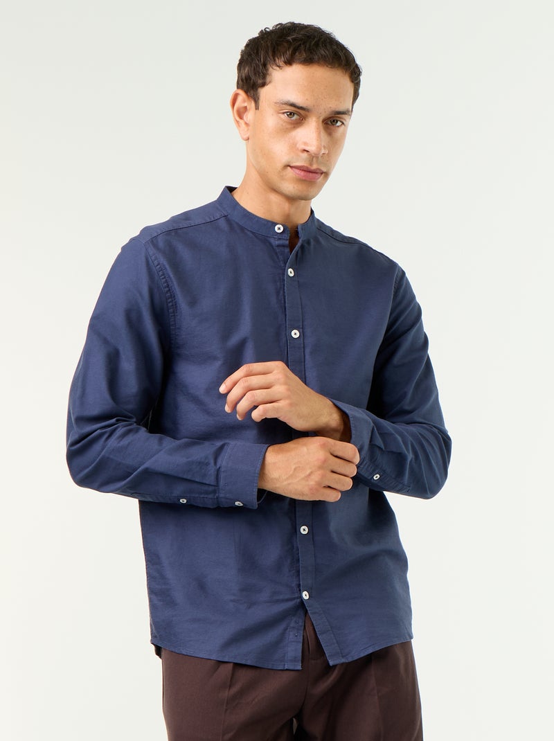 Effen overhemd met mao-kraag Blauw - Kiabi