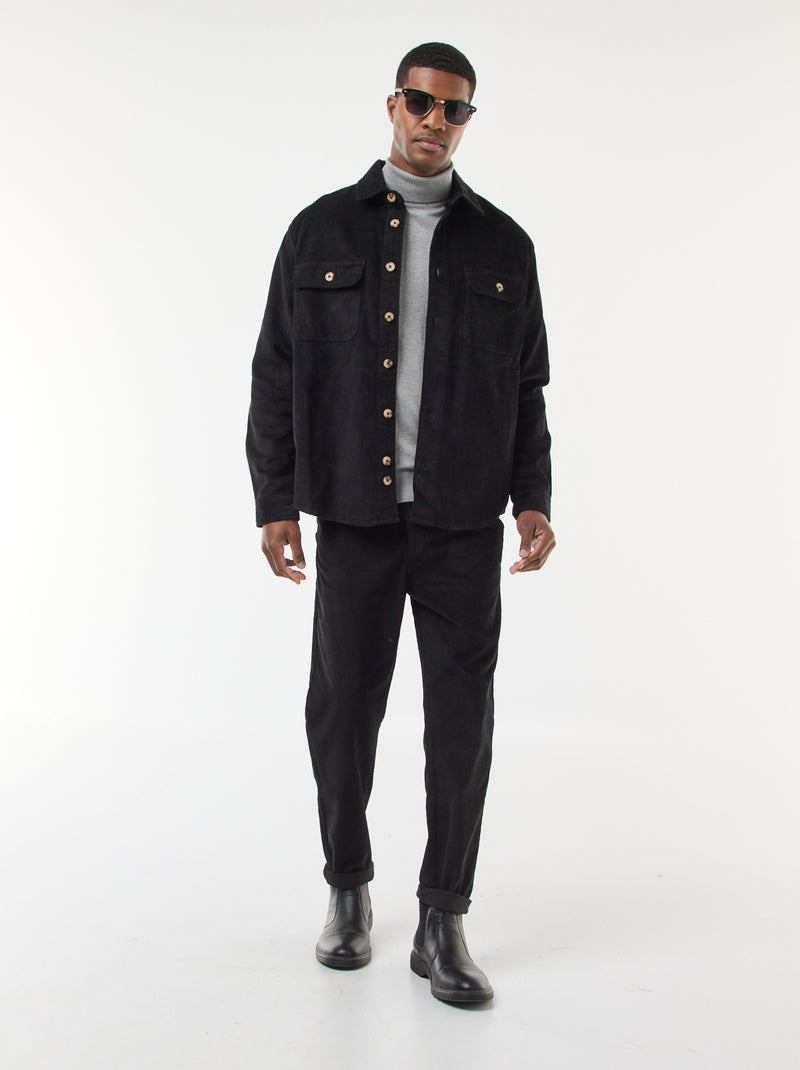 Effen overhemd van fluwelen katoen zwart - Kiabi