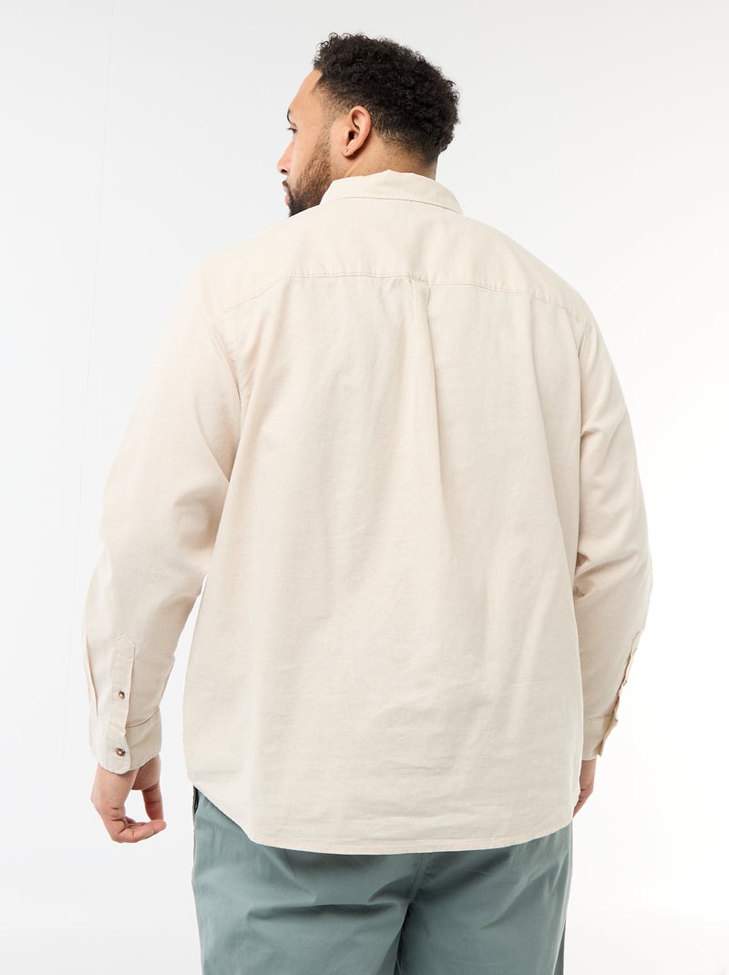 Effen overhemd van linnenmix Biege - Kiabi