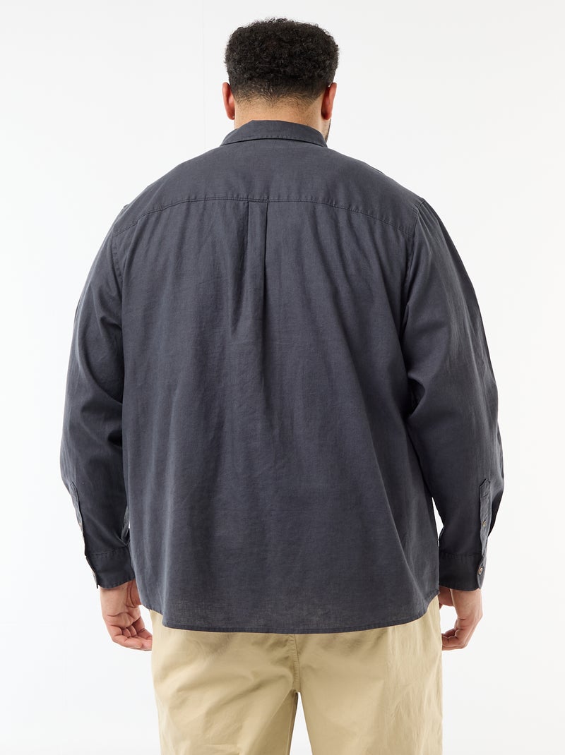 Effen overhemd van linnenmix Blauw - Kiabi