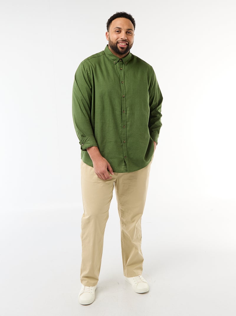 Effen overhemd van linnenmix Groen - Kiabi