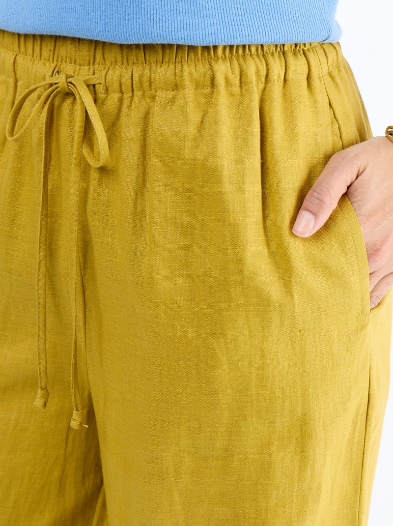 Effen pantalon van linnen met wijde pasvorm Groen - Kiabi