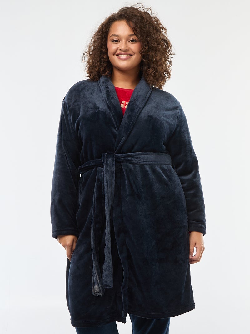 Effen peignoir van fleecestof Blauw - Kiabi