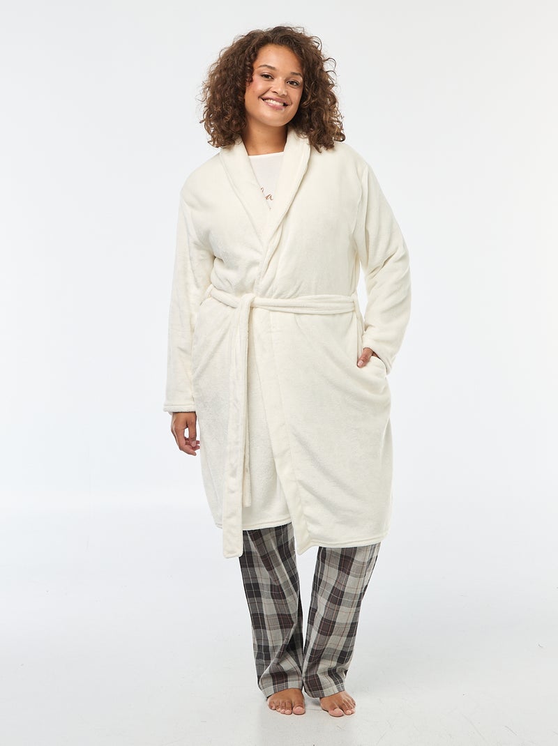 Effen peignoir van fleecestof Wit - Kiabi