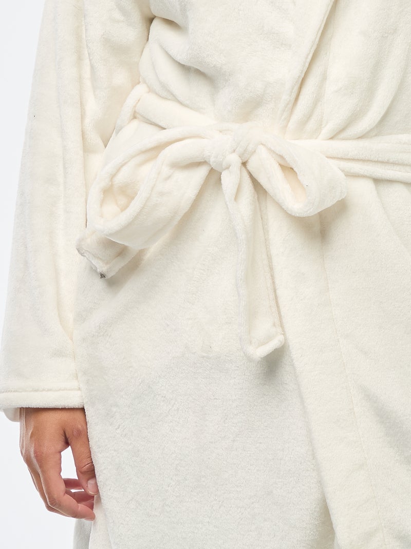 Effen peignoir van fleecestof Wit - Kiabi