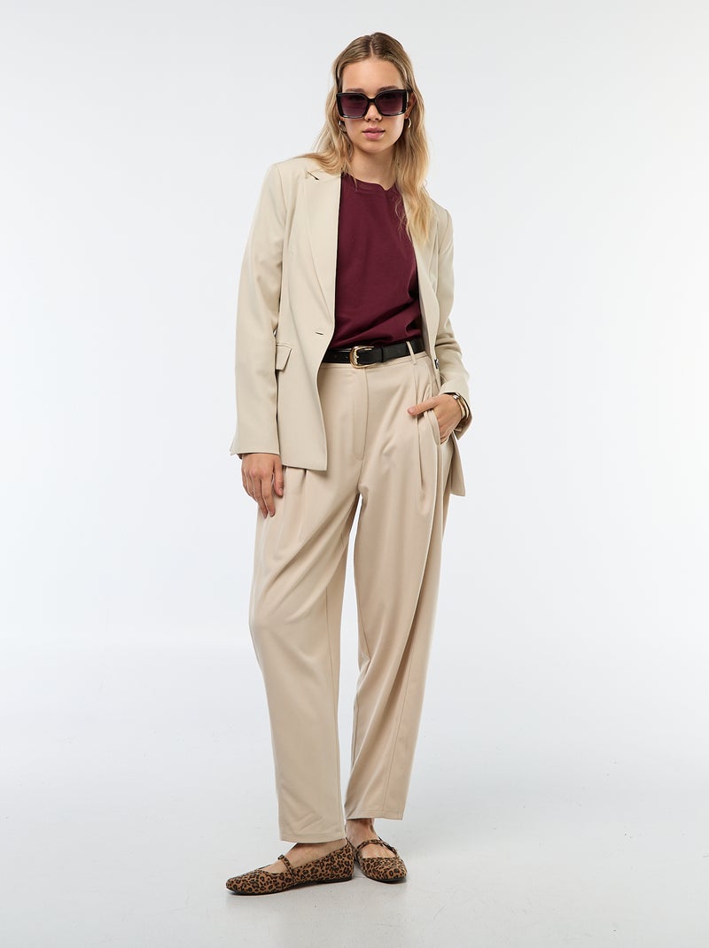 Effen pofbroek met hoge taille Biege - Kiabi