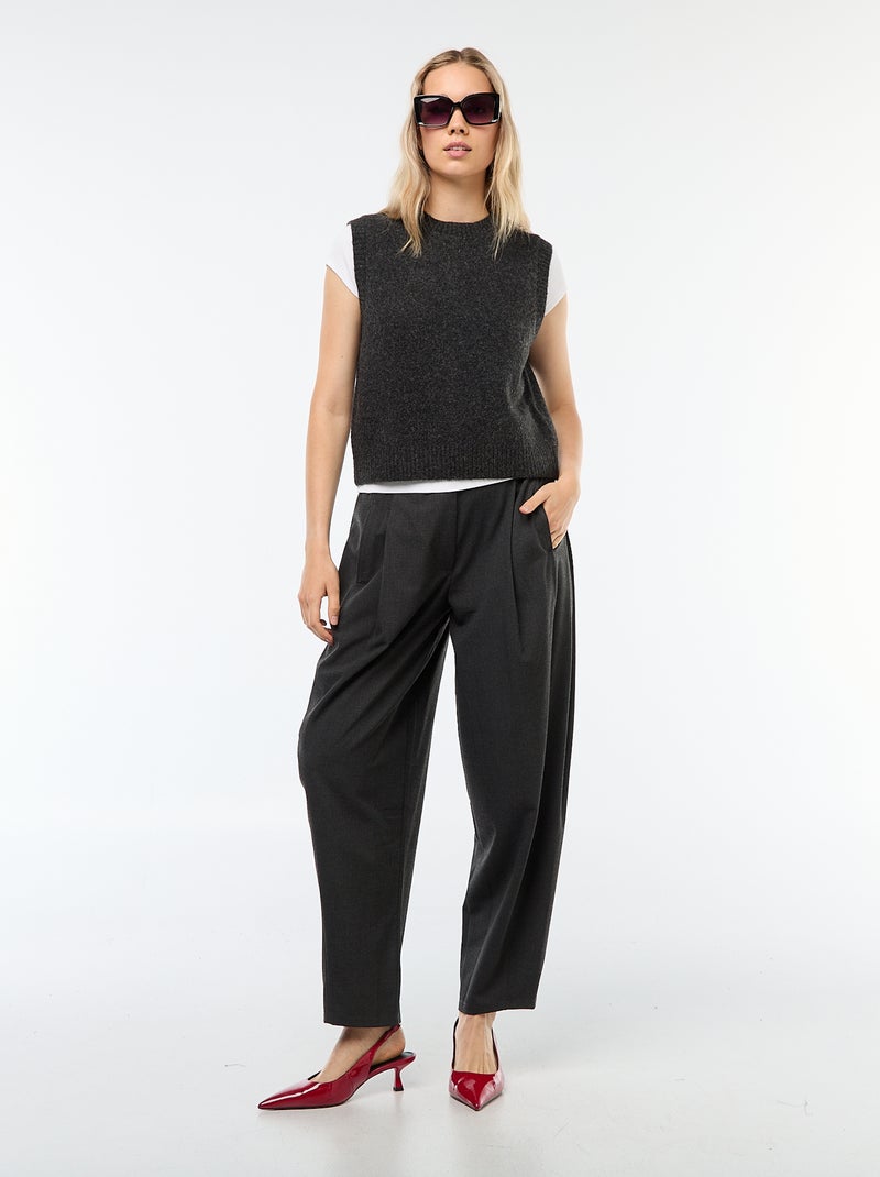 Effen pofbroek met hoge taille Grijs - Kiabi