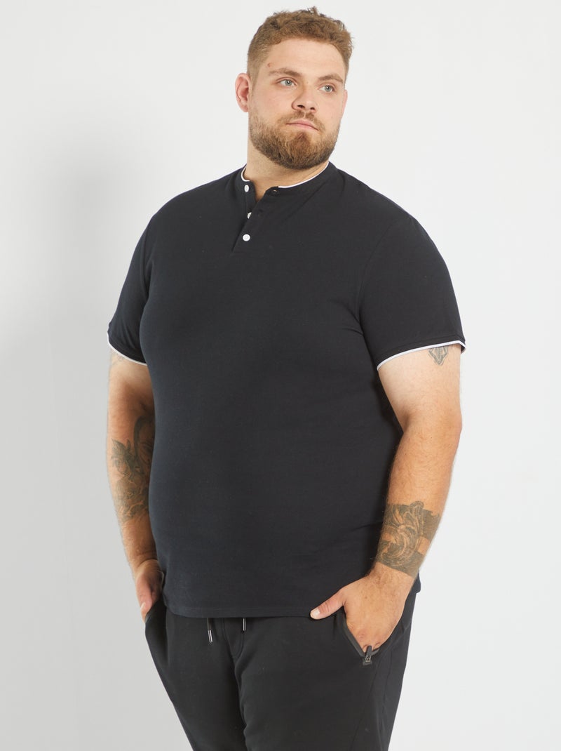 Effen polo met tuniekhals zwart - Kiabi