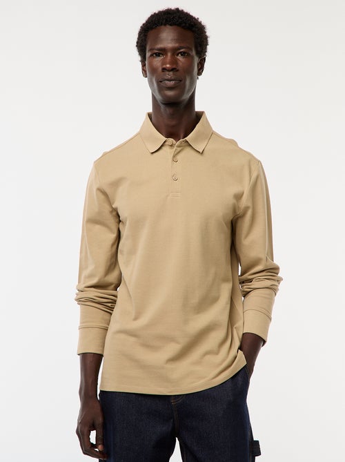 Effen polo van piquétricot met lange mouw - Kiabi