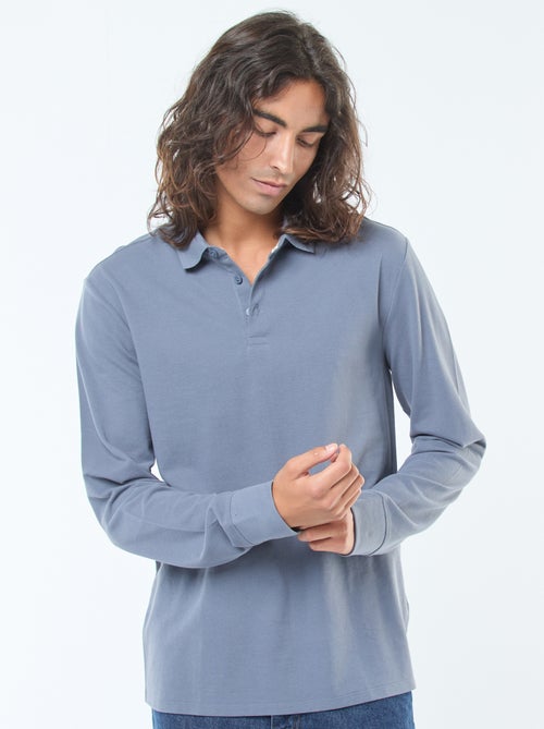 Effen polo van piquétricot met lange mouw - Kiabi