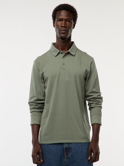 Effen polo van piquétricot met lange mouw - Kiabi