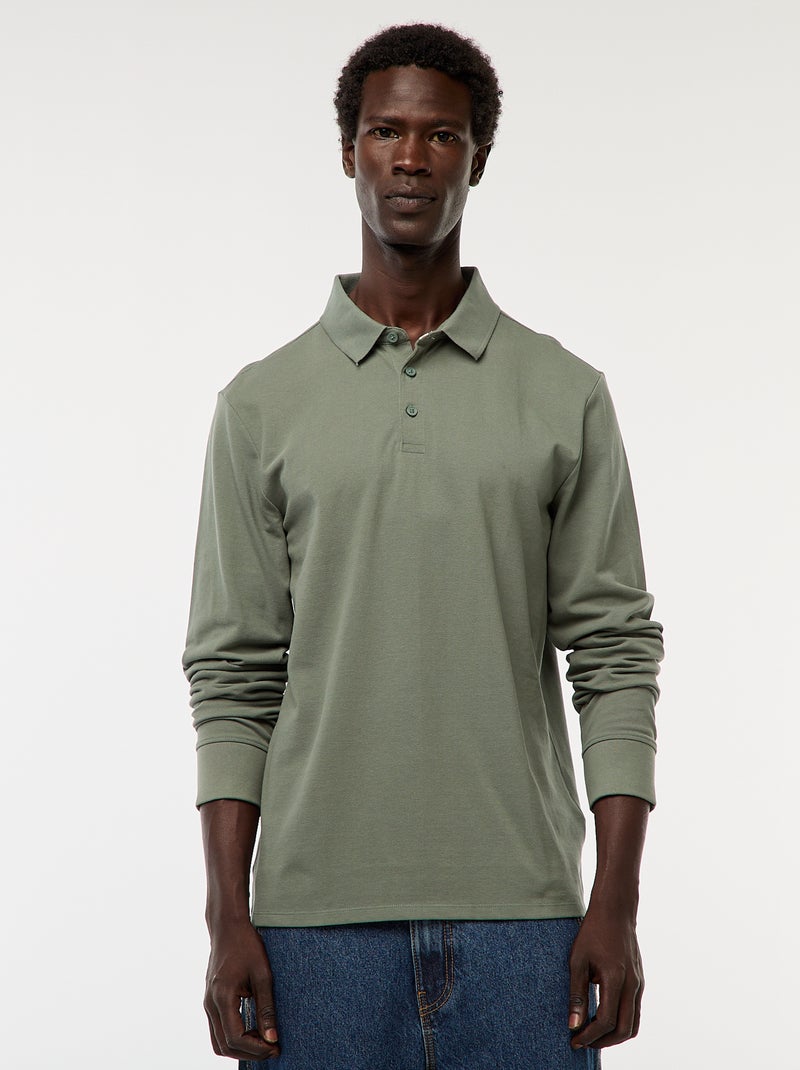 Effen polo van piquétricot met lange mouw Groen - Kiabi