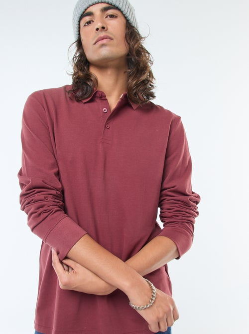 Effen polo van piquétricot met lange mouw - Kiabi