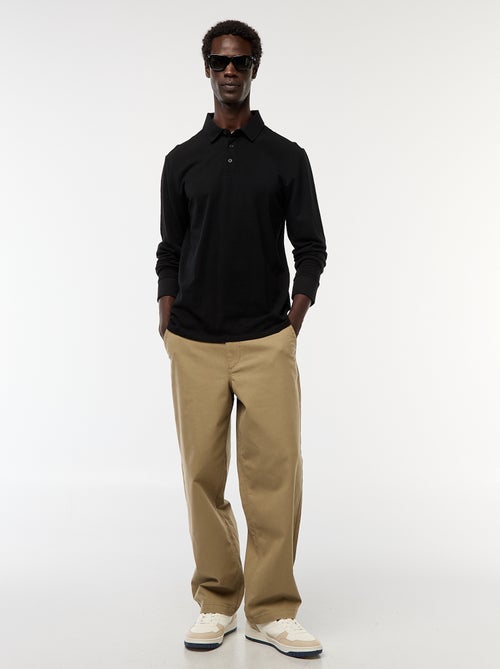 Effen polo van piquétricot met lange mouw - Kiabi