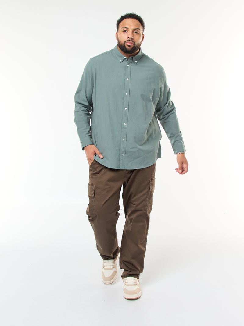 Effen recht overhemd van Oxford-katoen Groen - Kiabi