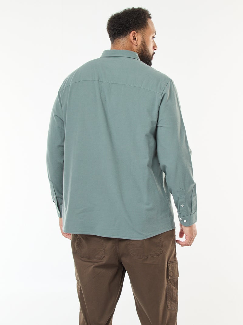 Effen recht overhemd van Oxford-katoen Groen - Kiabi