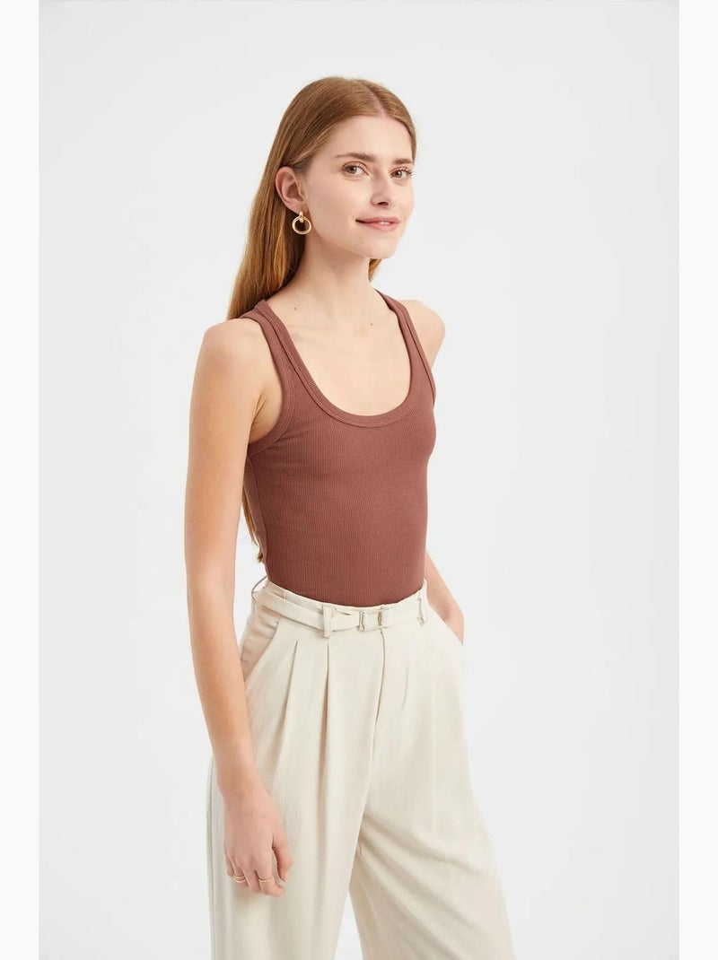 Effen ronde hals basic cami top hiccup Bruin - Kiabi