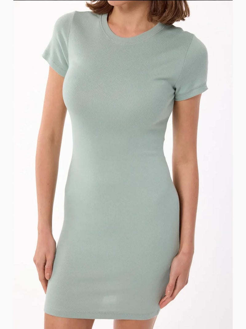 Effen ronde hals bodycon mini-jurk hiccup Groen - Kiabi