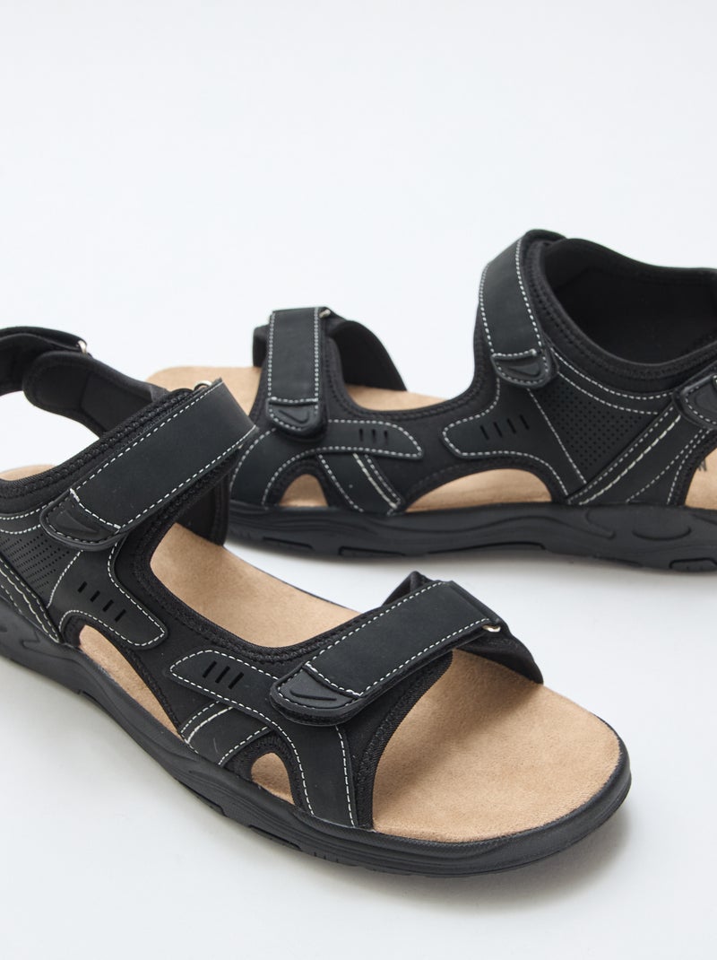 Effen sandalen met klittenband Zwart - Kiabi