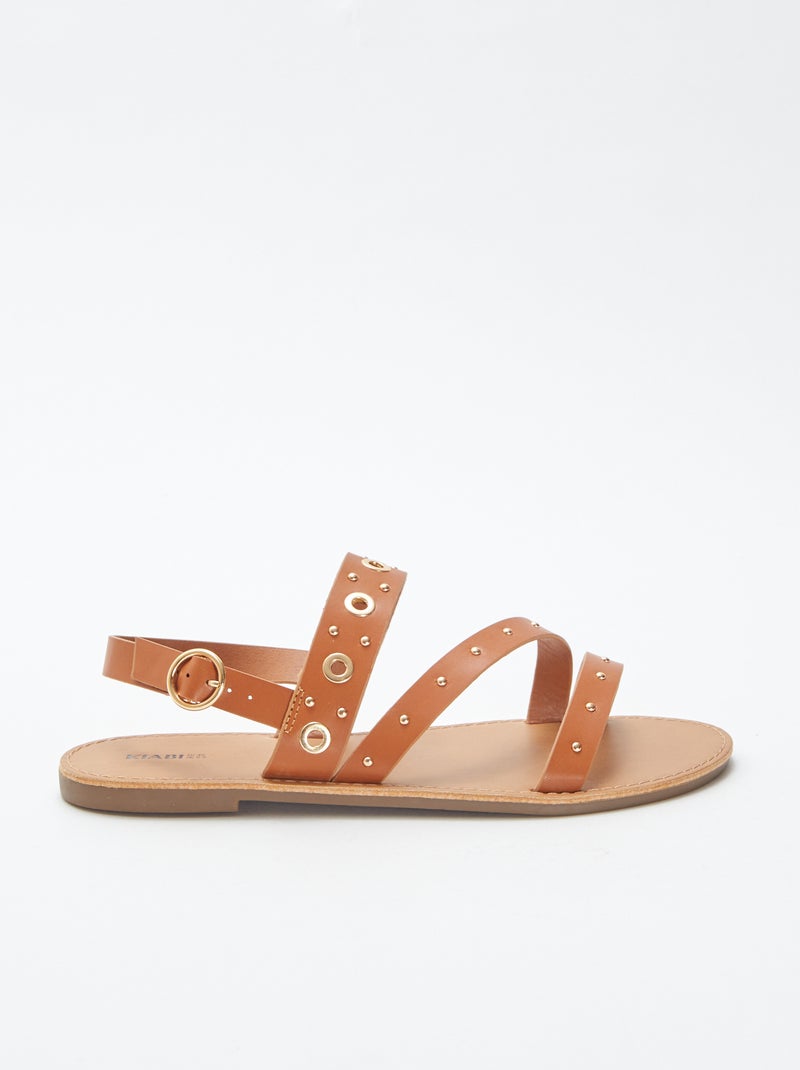 Effen sandalen met studs op de bandjes BRUIN - Kiabi