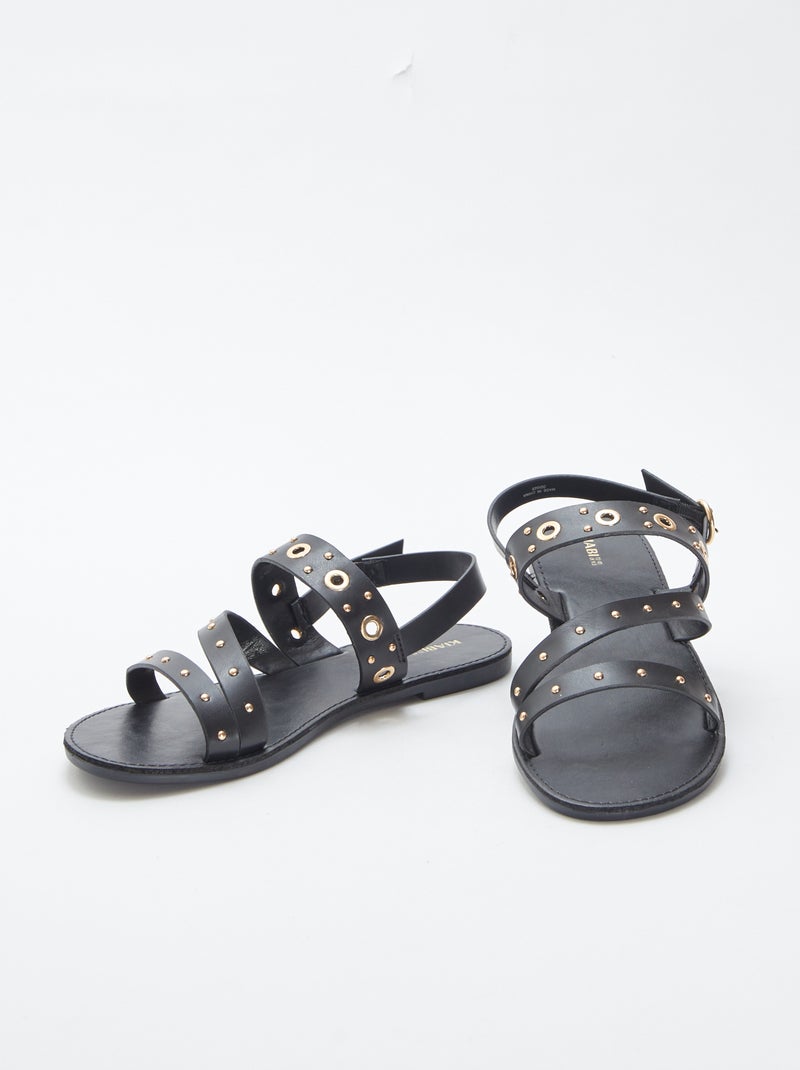 Effen sandalen met studs op de bandjes ZWART - Kiabi