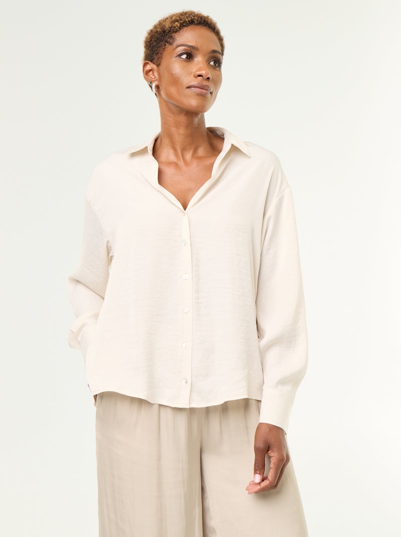 Effen satijnen blouse Biege - Kiabi