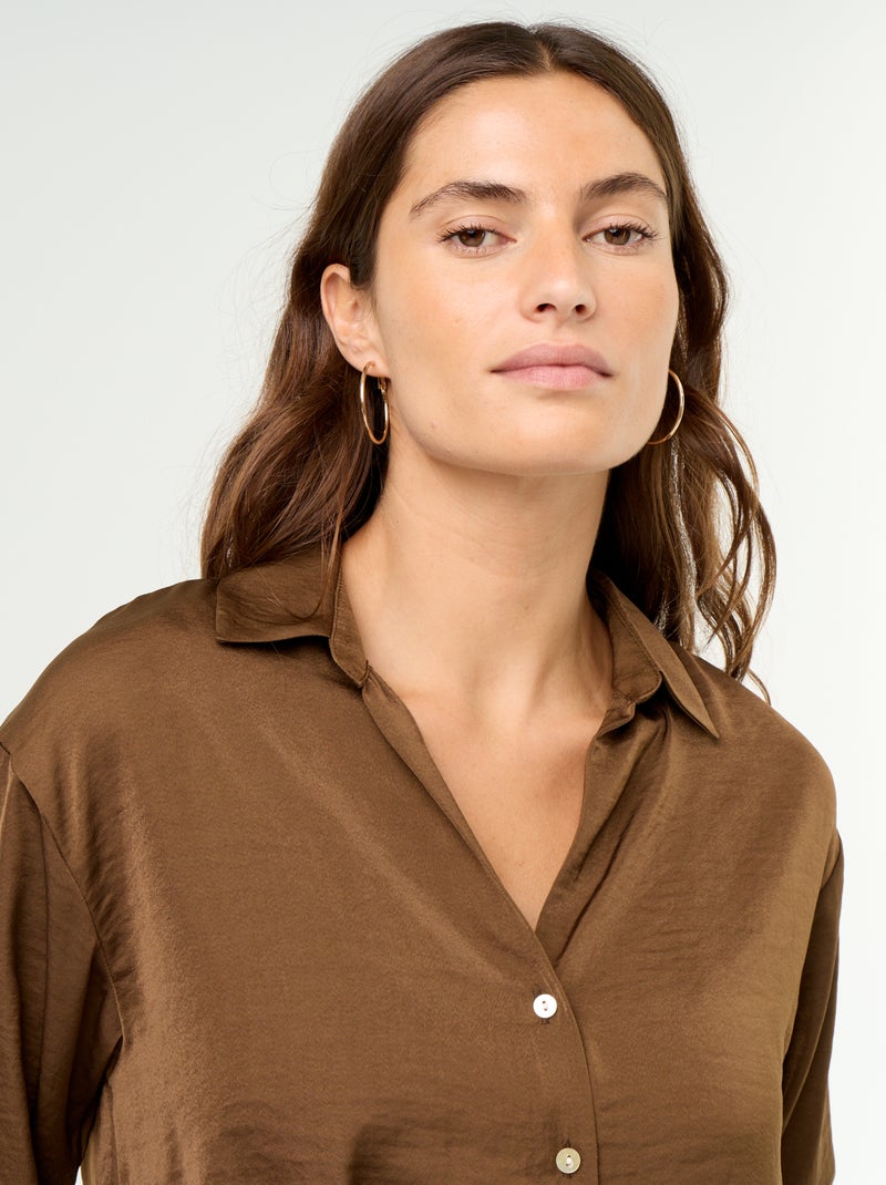 Effen satijnen blouse Bruin - Kiabi
