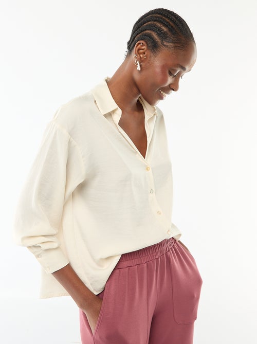 Effen satijnen blouse met lange mouwen - Kiabi