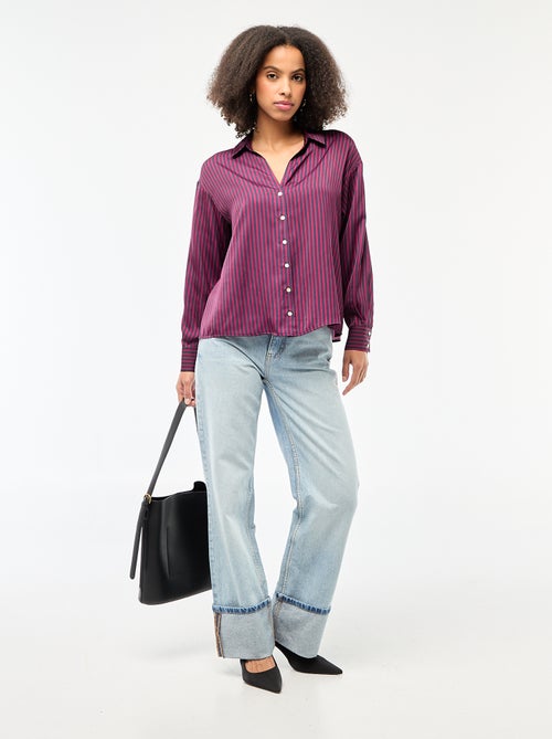 Effen satijnen blouse met lange mouwen - Kiabi