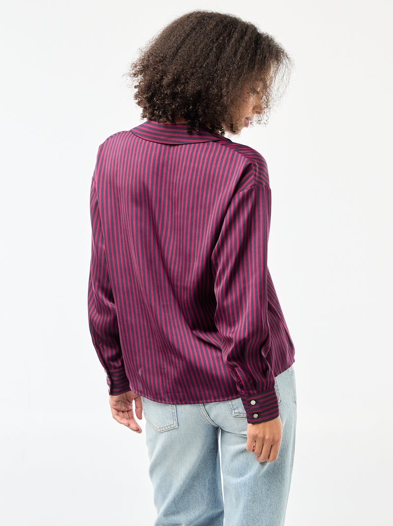 Effen satijnen blouse met lange mouwen Blauw - Kiabi