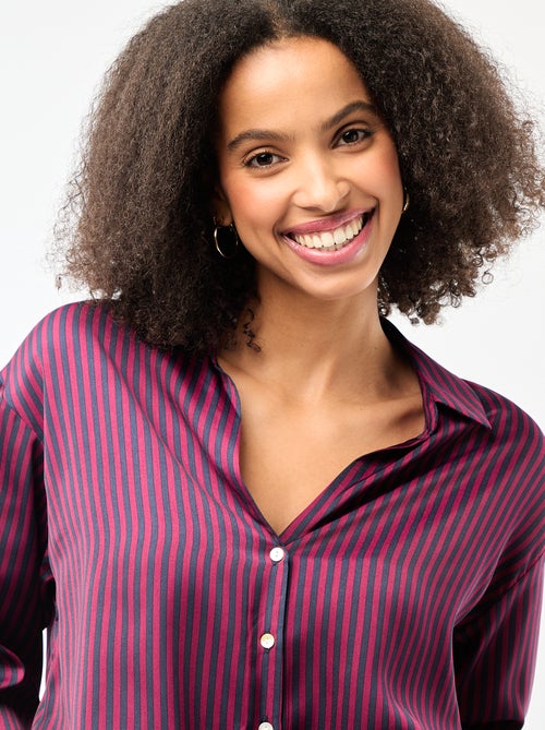 Effen satijnen blouse met lange mouwen - Kiabi