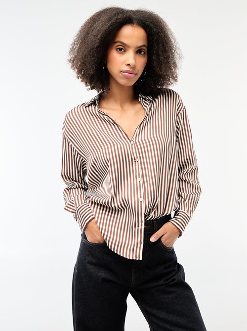 Effen satijnen blouse met lange mouwen - Kiabi