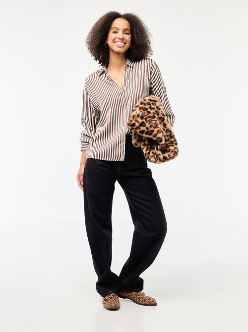 Effen satijnen blouse met lange mouwen - Kiabi