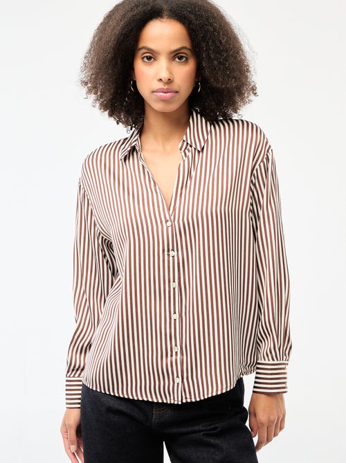 Effen satijnen blouse met lange mouwen - Kiabi