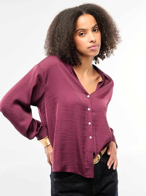 Effen satijnen blouse met lange mouwen - Kiabi