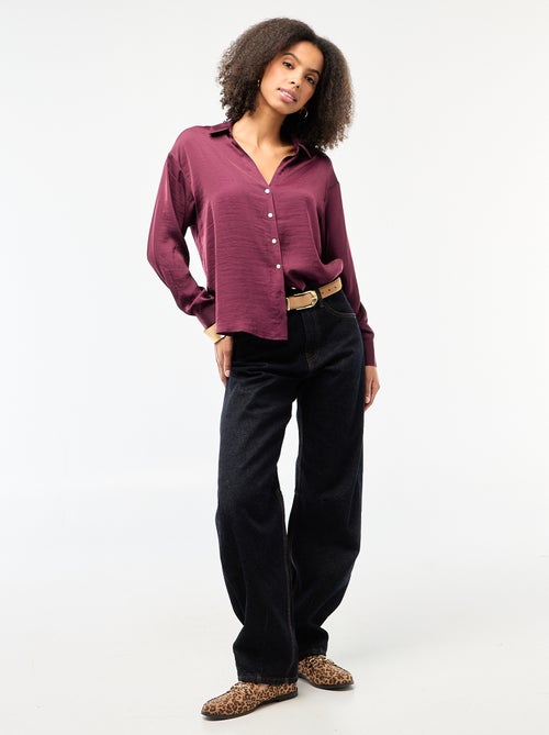 Effen satijnen blouse met lange mouwen - Kiabi