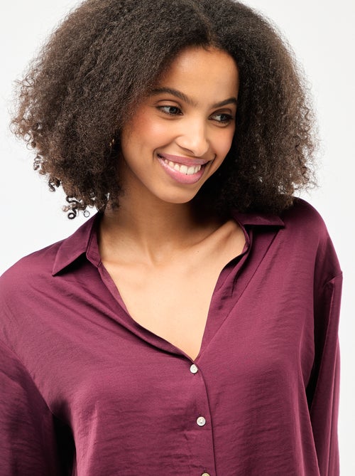 Effen satijnen blouse met lange mouwen - Kiabi