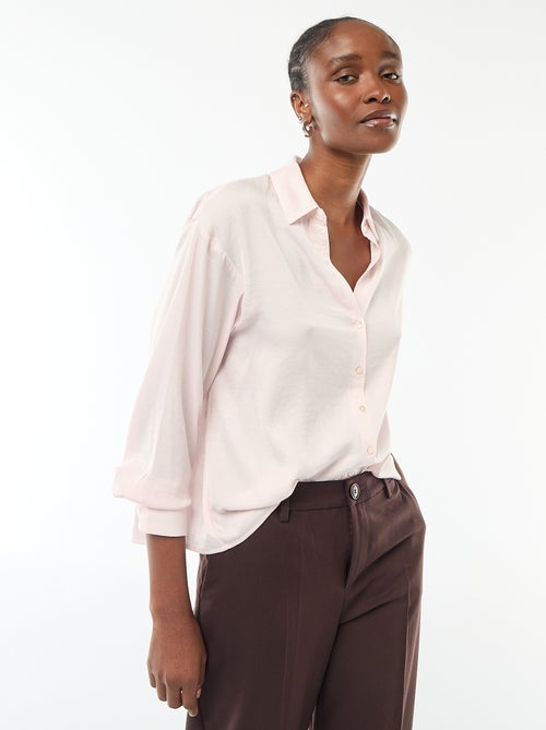 Effen satijnen blouse met lange mouwen - Kiabi