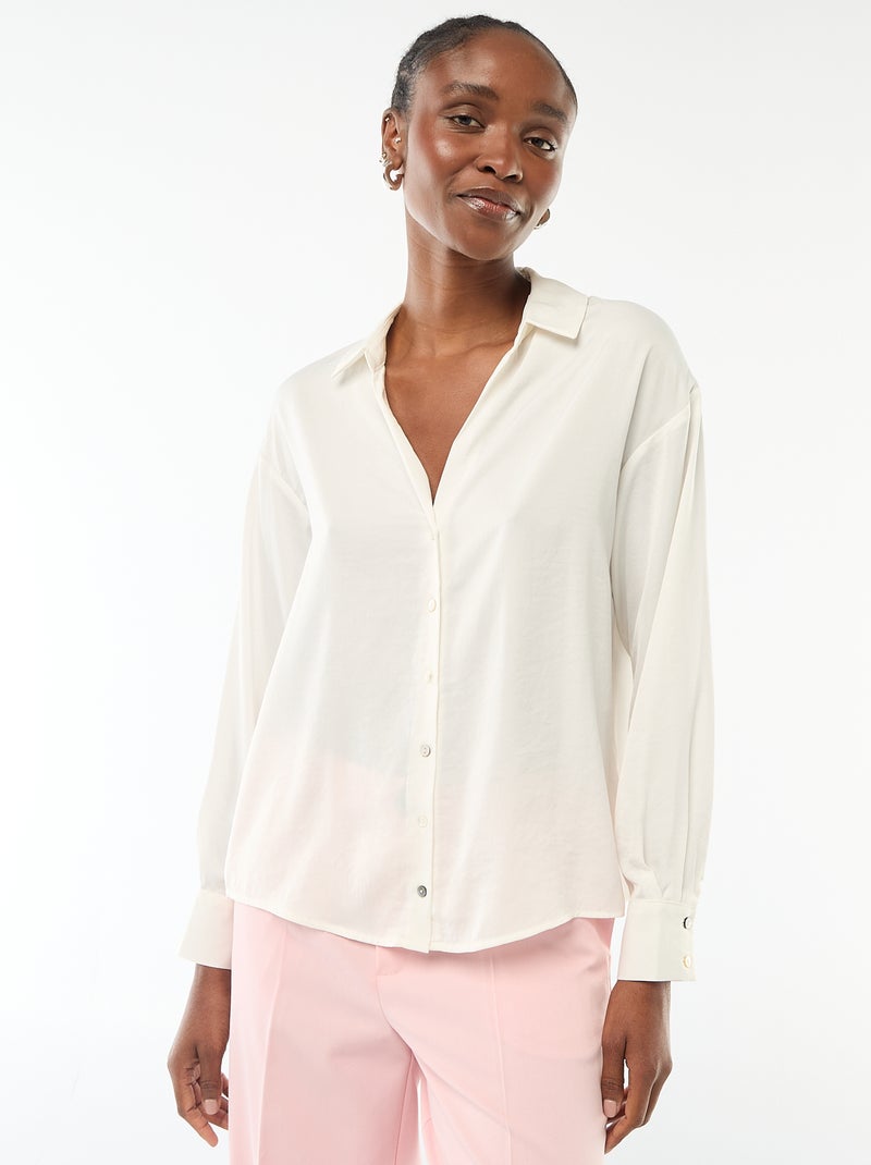 Effen satijnen blouse met lange mouwen Wit - Kiabi