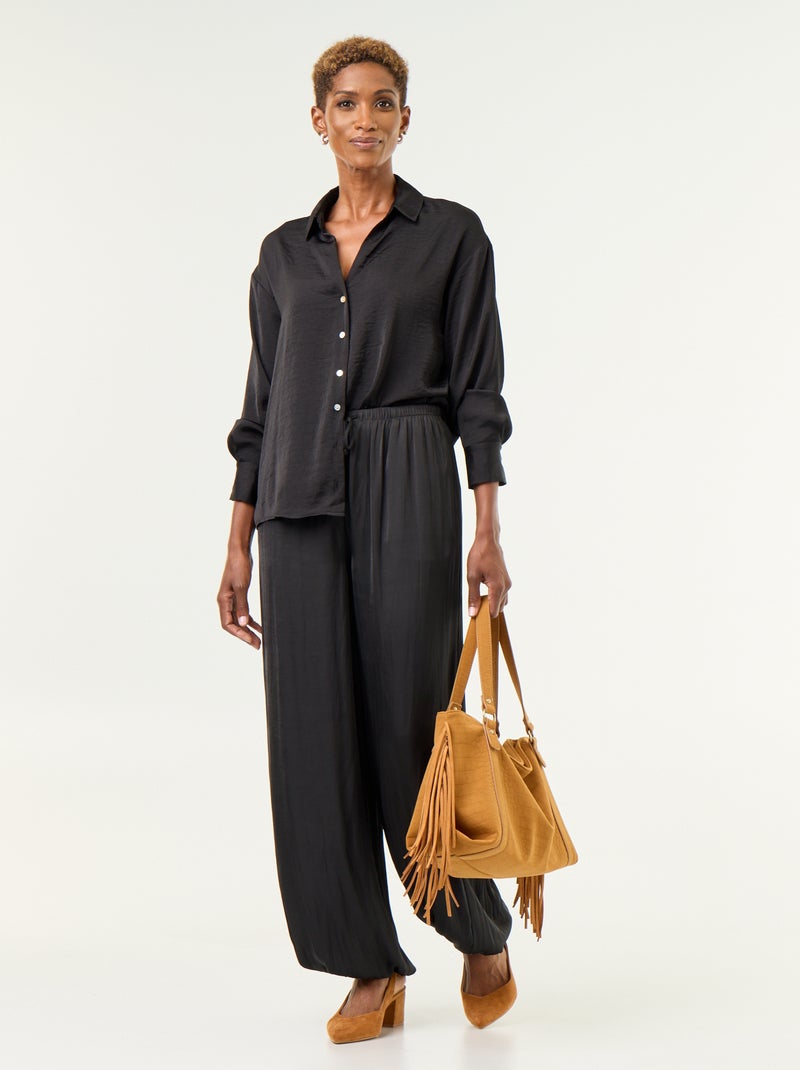 Effen satijnen blouse Zwart - Kiabi