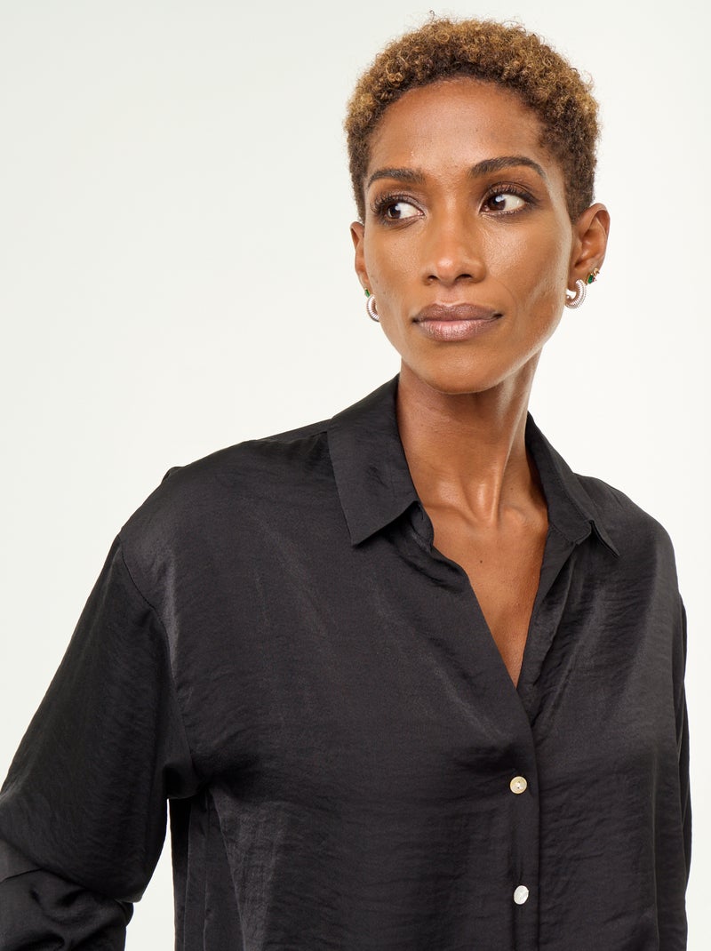 Effen satijnen blouse Zwart - Kiabi