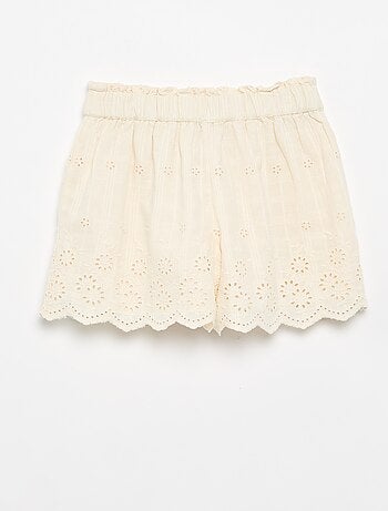 Effen short met Engelse borduursels