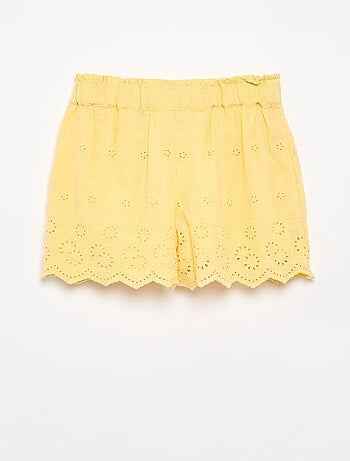Effen short met Engelse borduursels