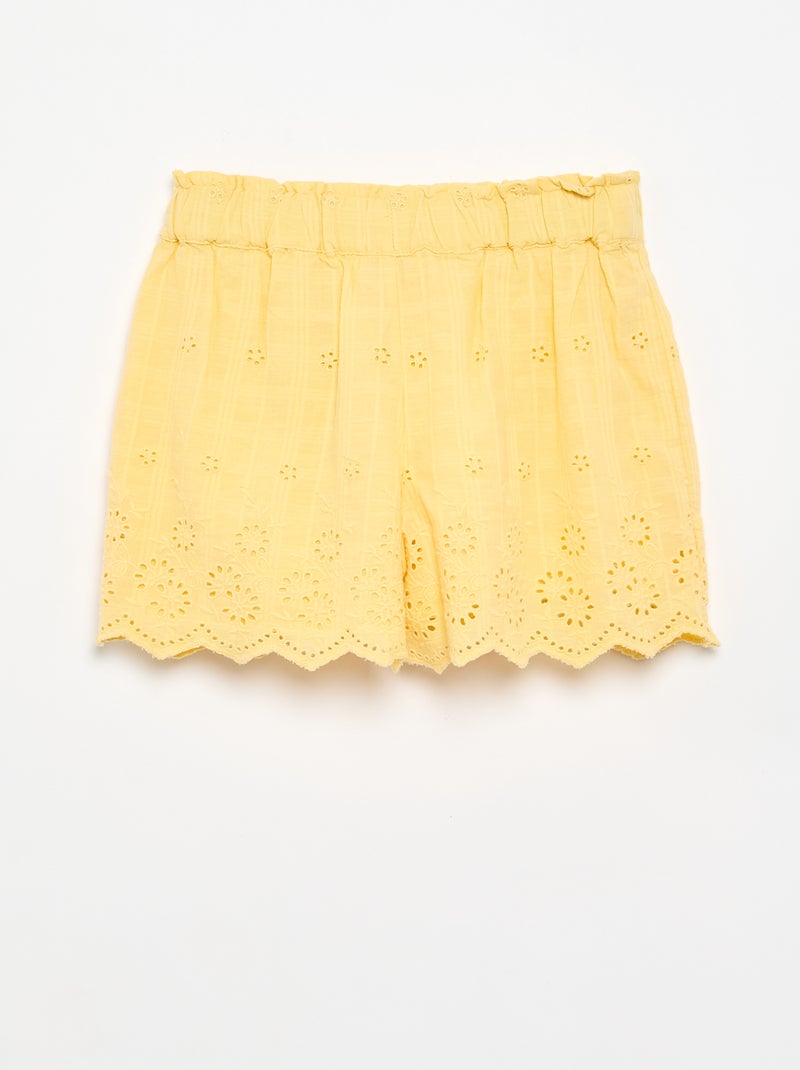 Effen short met Engelse borduursels Geel - Kiabi