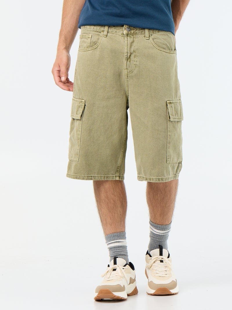 Effen short met meerdere zakken Kaki - Kiabi